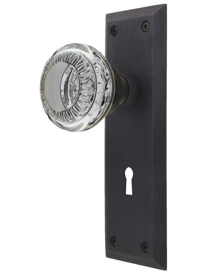 New York Mortise-Lock Set with Ovolo Crystal-Glass Knobs and Keyhole in Oil-Rubbed Bronze.